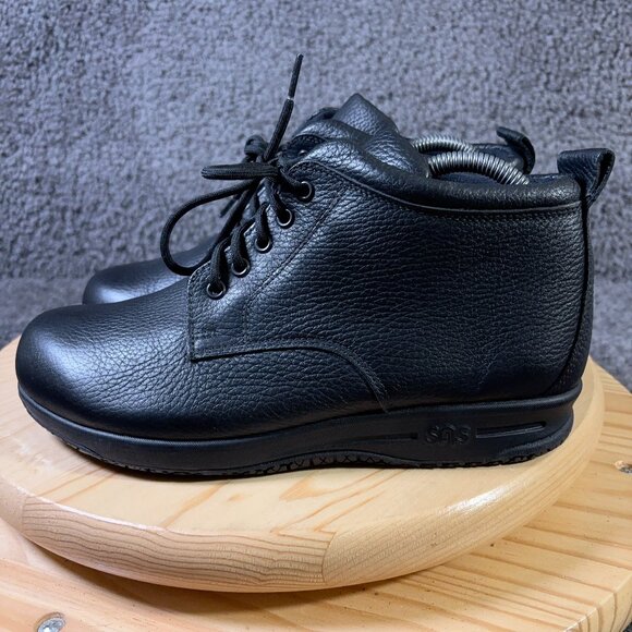 SAS Alpine Ankle Boots Women Size 8 Extra Wide Black Pebbled Leather Made in USA - Picture 1 of 8